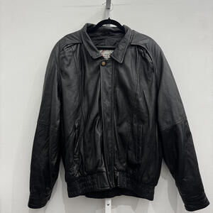 Excelled Vintage Black Genuine Leather Jacket with Plaid Lining